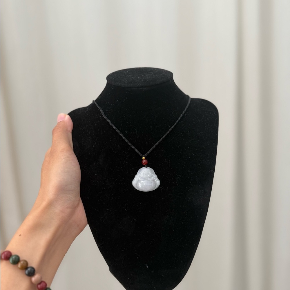 Natural Jade Laughing Buddha Pendant Necklace